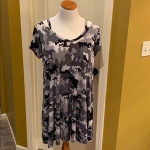 Black/gray camo dress with cutouts at neck, Size M